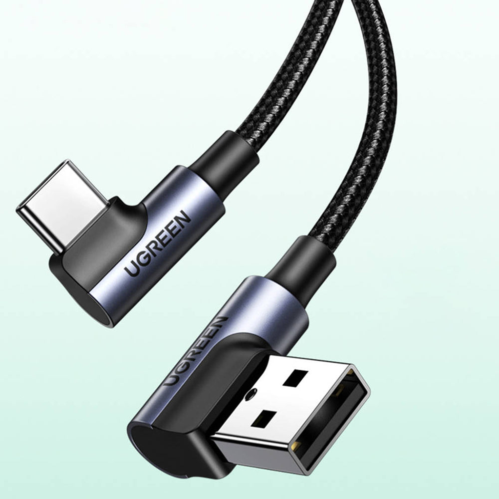 Datový a nabíjecí kabel USB-A - USB-C UGREEN US176 Angled, 18W, 3m, šedý