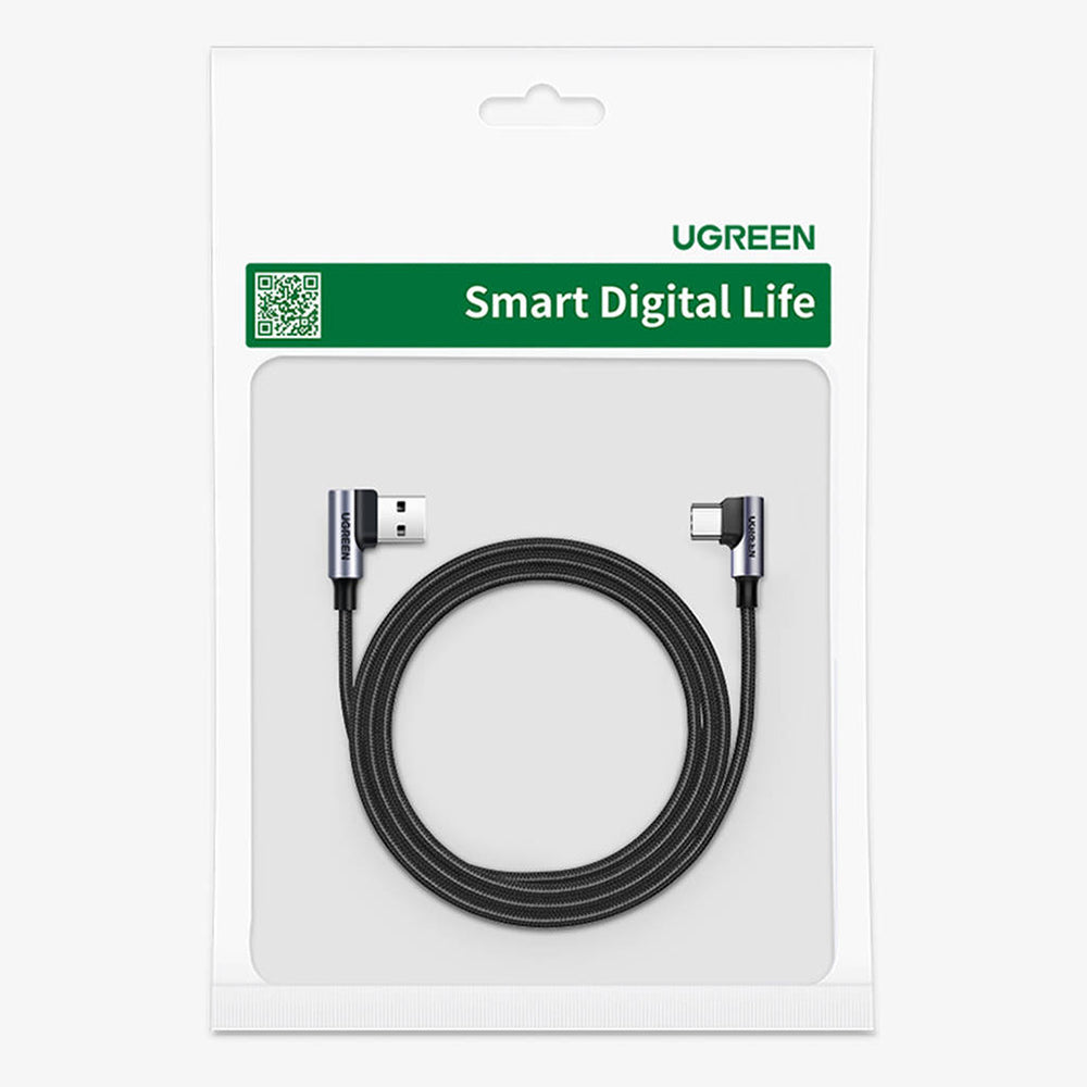 Datový a nabíjecí kabel USB-A - USB-C UGREEN US176 Angled, 18W, 3m, šedý