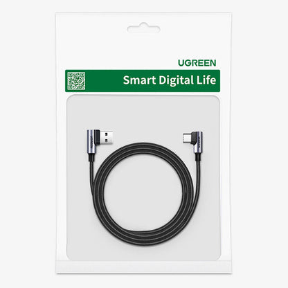 Datový a nabíjecí kabel USB-A - USB-C UGREEN US176 Angled, 18W, 3m, šedý