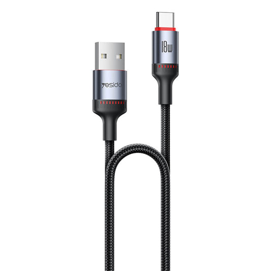 Datový a nabíjecí kabel USB-A - USB-C Yesido CA130C, 18W, 2m, Černý