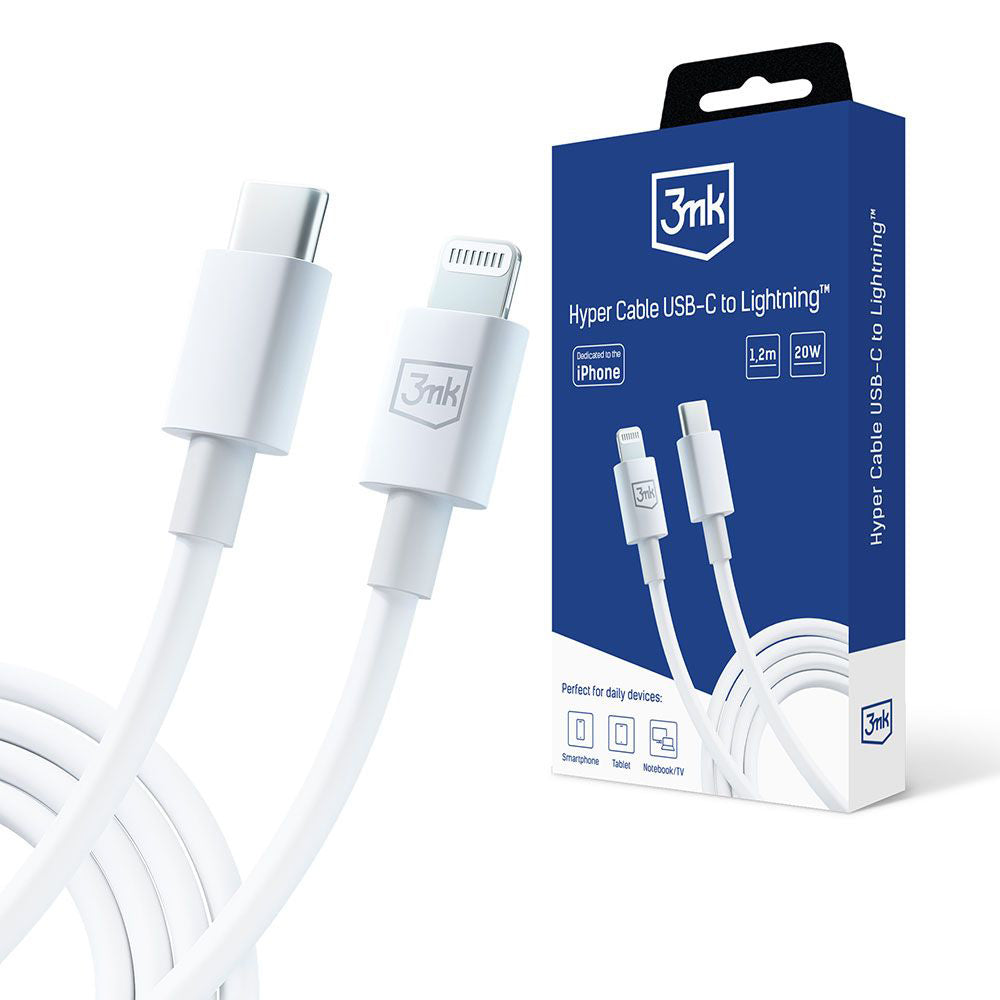 Datový a nabíjecí kabel USB-C - Lightning 3MK Hyper, 20W, 1,2m, bílý
