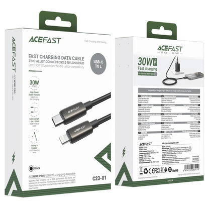 Datový a nabíjecí kabel USB-C - Lightning Acefast C23-01, 30W, 1.2m, Černý.