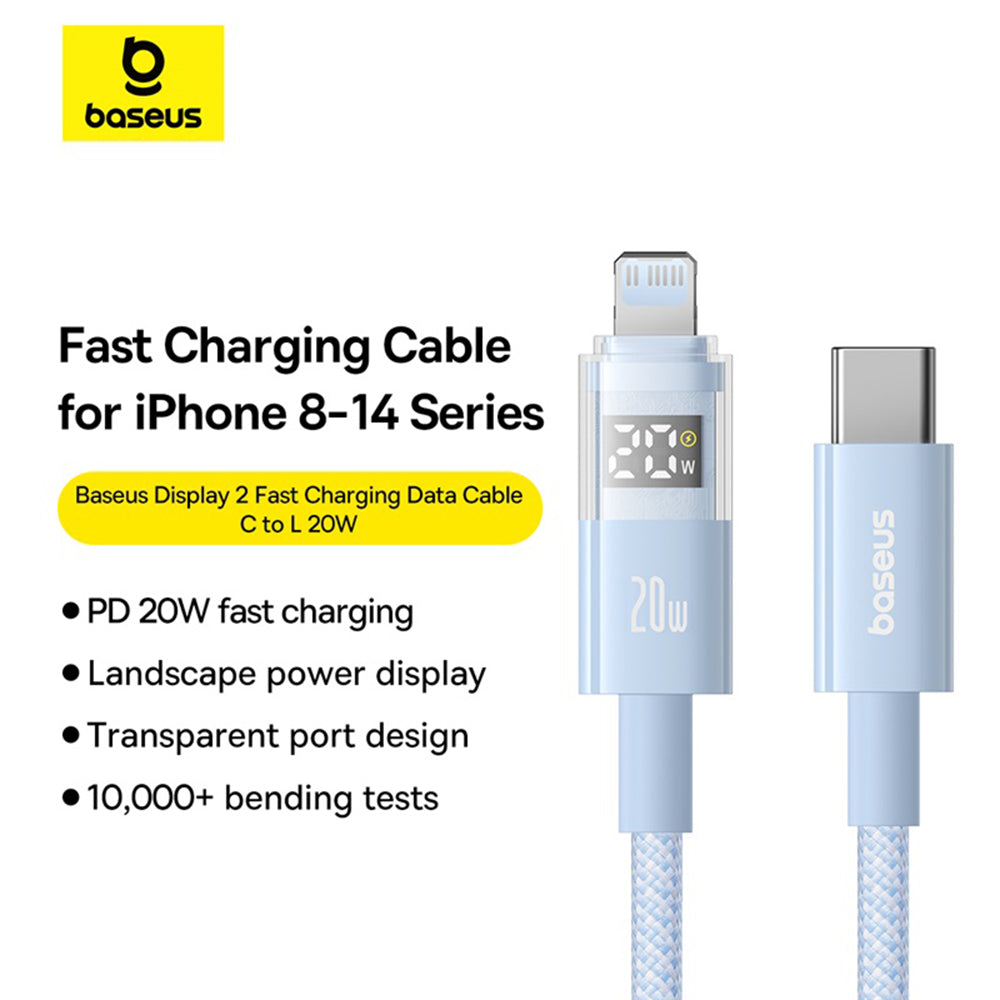 Kabel pro data a nabíjení USB-C - Lightning Baseus Display 2, 20W, 2m, modrý P10382703311-01