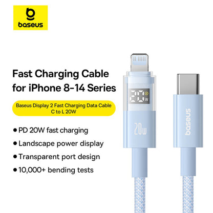 Kabel pro data a nabíjení USB-C - Lightning Baseus Display 2, 20W, 2m, modrý P10382703311-01