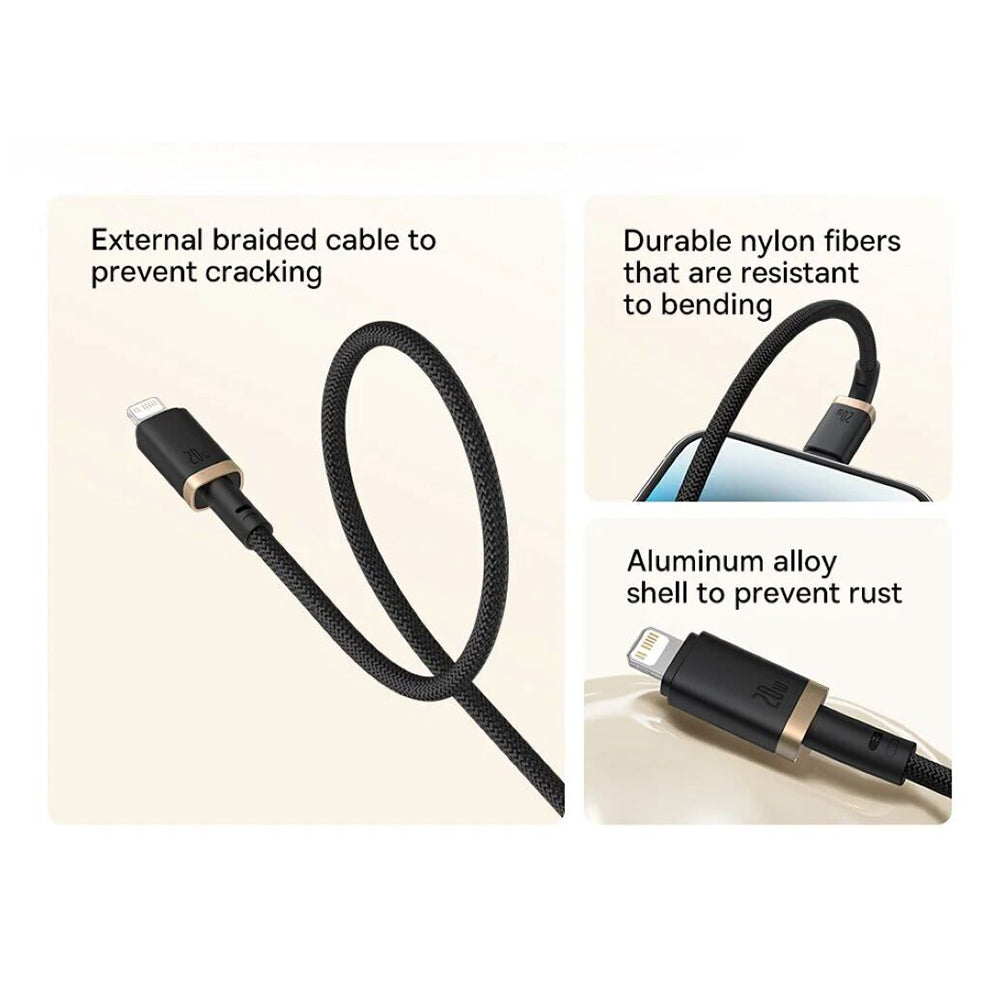 USB-C to Lightning Data and Charging Cable - Baseus Dura Series, 20W, 2m, Red Black E0420802