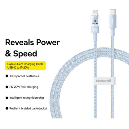 Datový a nabíjecí kabel USB-C - Lightning Baseus Gem, 20W, 1m, Modrý P10373001311-00
