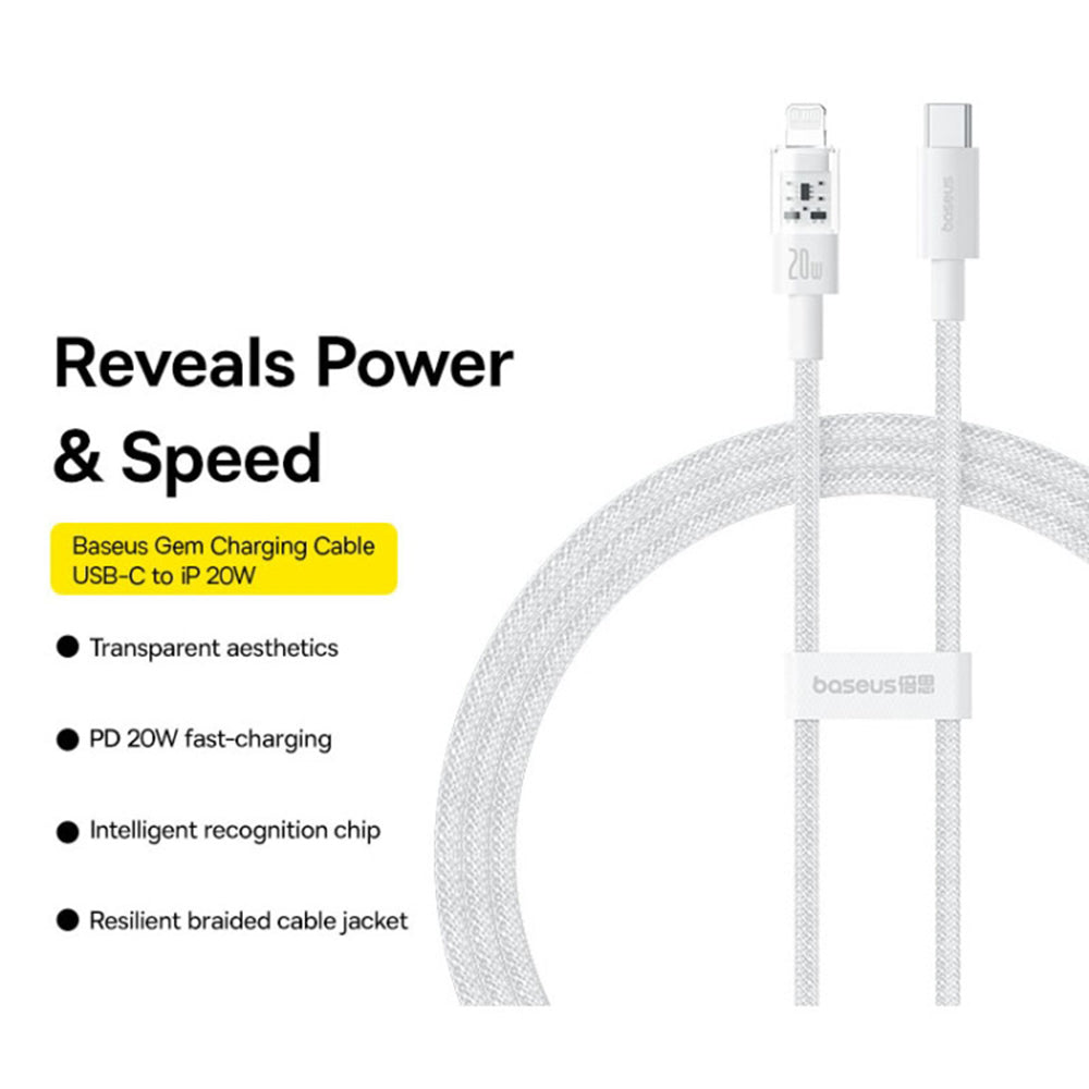 Datový a nabíjecí kabel USB-C - Lightning Baseus Gem, 20W, 2m, bílý P10373001211-01