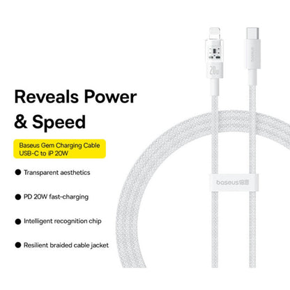Datový a nabíjecí kabel USB-C - Lightning Baseus Gem, 20W, 2m, bílý P10373001211-01