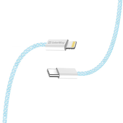 Datový a nabíjecí kabel USB-C - Lightning ColorWay CW-CBPDCL061, 27W, 1m, Modrý