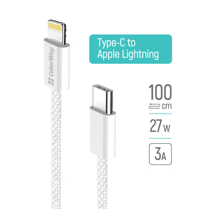 Datový a nabíjecí kabel USB-C - Lightning ColorWay CW-CBPDCL061, 27W, 1m, šedý