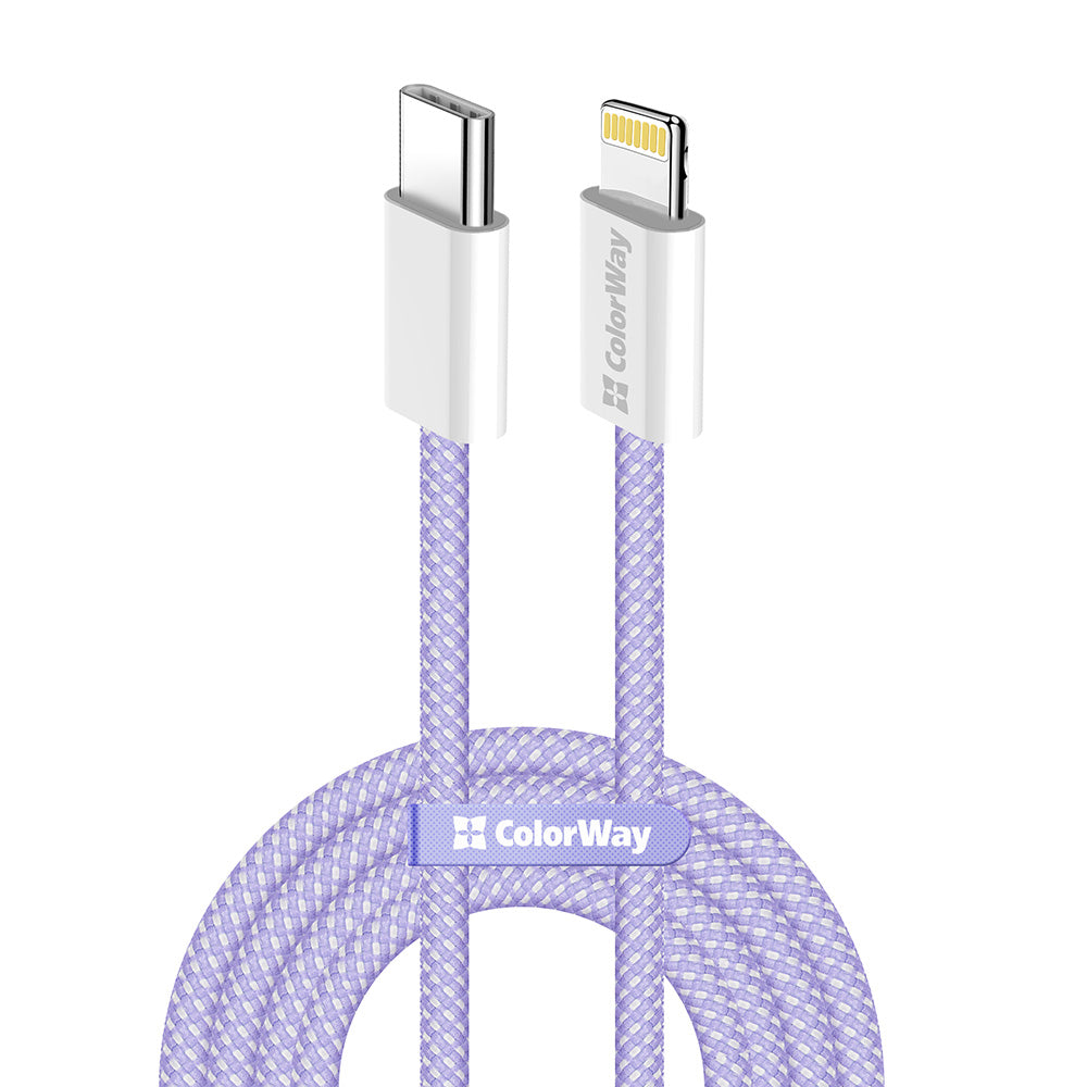 Datový a nabíjecí kabel USB-C - Lightning ColorWay CW-CBPDCL061, 27W, 1m, Fialový