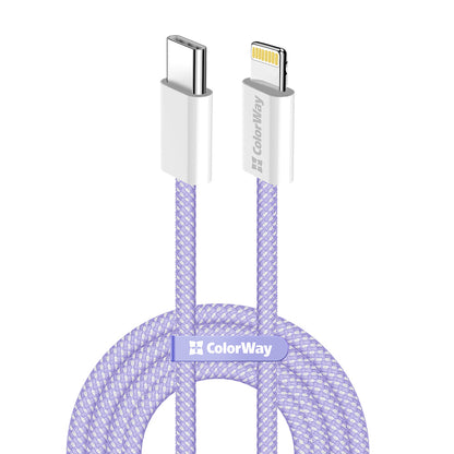 Datový a nabíjecí kabel USB-C - Lightning ColorWay CW-CBPDCL061, 27W, 1m, Fialový