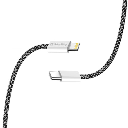 Datový a nabíjecí kabel USB-C - Lightning ColorWay CW-CBPDCL061, 27W, 1m, černý