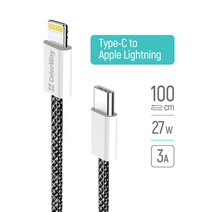 Datový a nabíjecí kabel USB-C - Lightning ColorWay CW-CBPDCL061, 27W, 1m, černý