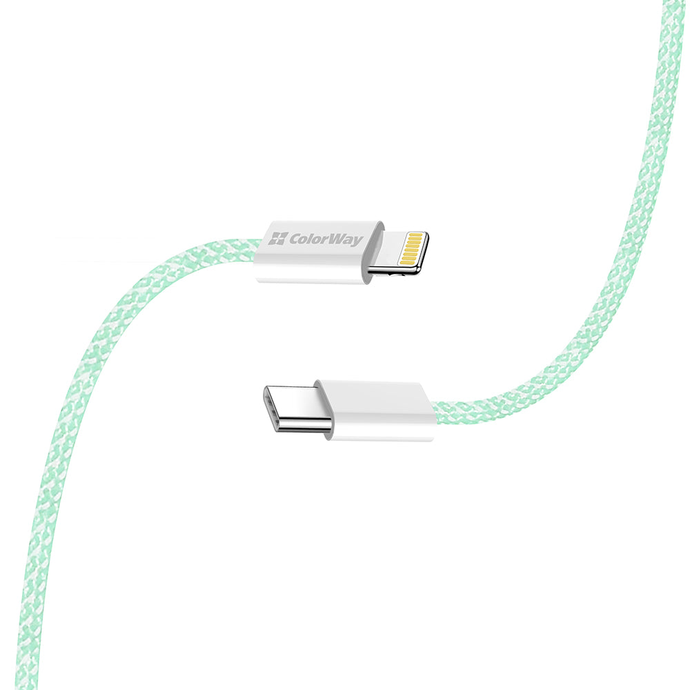 USB-C to Lightning Data and Charging Cable ColorWay CW-CBPDCL061, 27W, 1m, Green