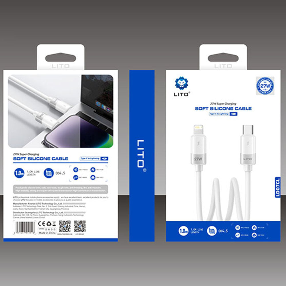 Datový a nabíjecí kabel USB-C - Lightning Lito LD07, 27W, 1m, Bílý