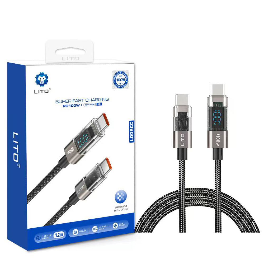 Datový a nabíjecí kabel USB-C - USB-C Lito LD09CC Display, 100W, 1.2m, černý