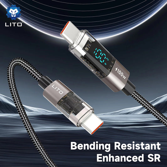 Datový a nabíjecí kabel USB-C - Lightning Lito LD09CC Display, 100W, 1.2m, černý