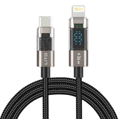 USB-C to Lightning Data and Charging Cable Lito LD09CL Display, 36W, 1.2m, Black