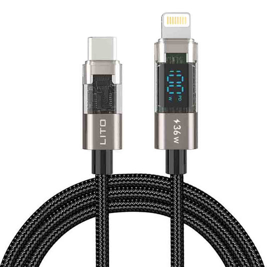 Datový a nabíjecí kabel USB-C - Lightning Lito LD09CL Display, 36W, 1.2m, Černý