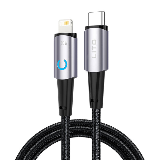 Datový a nabíjecí kabel USB-C - Lightning Lito LD10CL, 30W, 1m, černý
