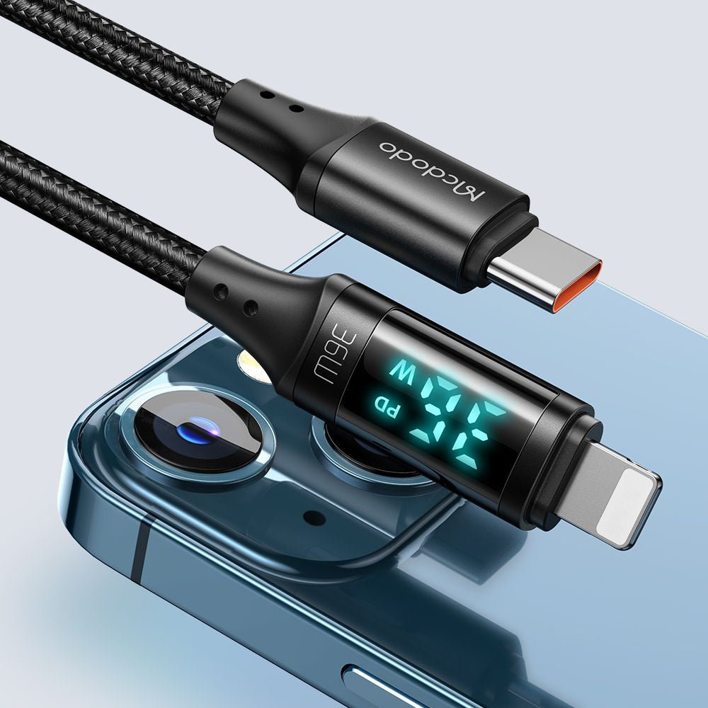 Datový a nabíjecí kabel USB-C - Lightning McDodo CA-1030 Display, 36W, 1.2m, Černý