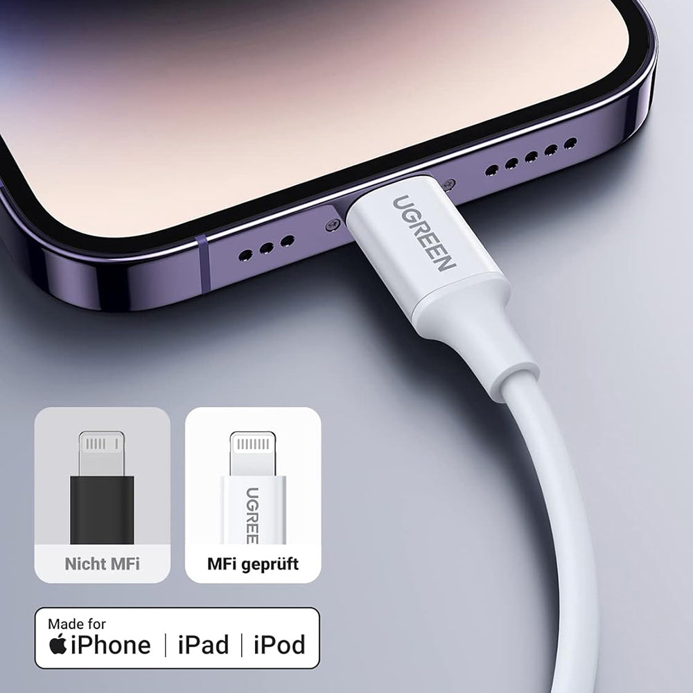 Datový a nabíjecí kabel USB-C - Lightning UGREEN US171 (10493), 20W, 1m, bílý