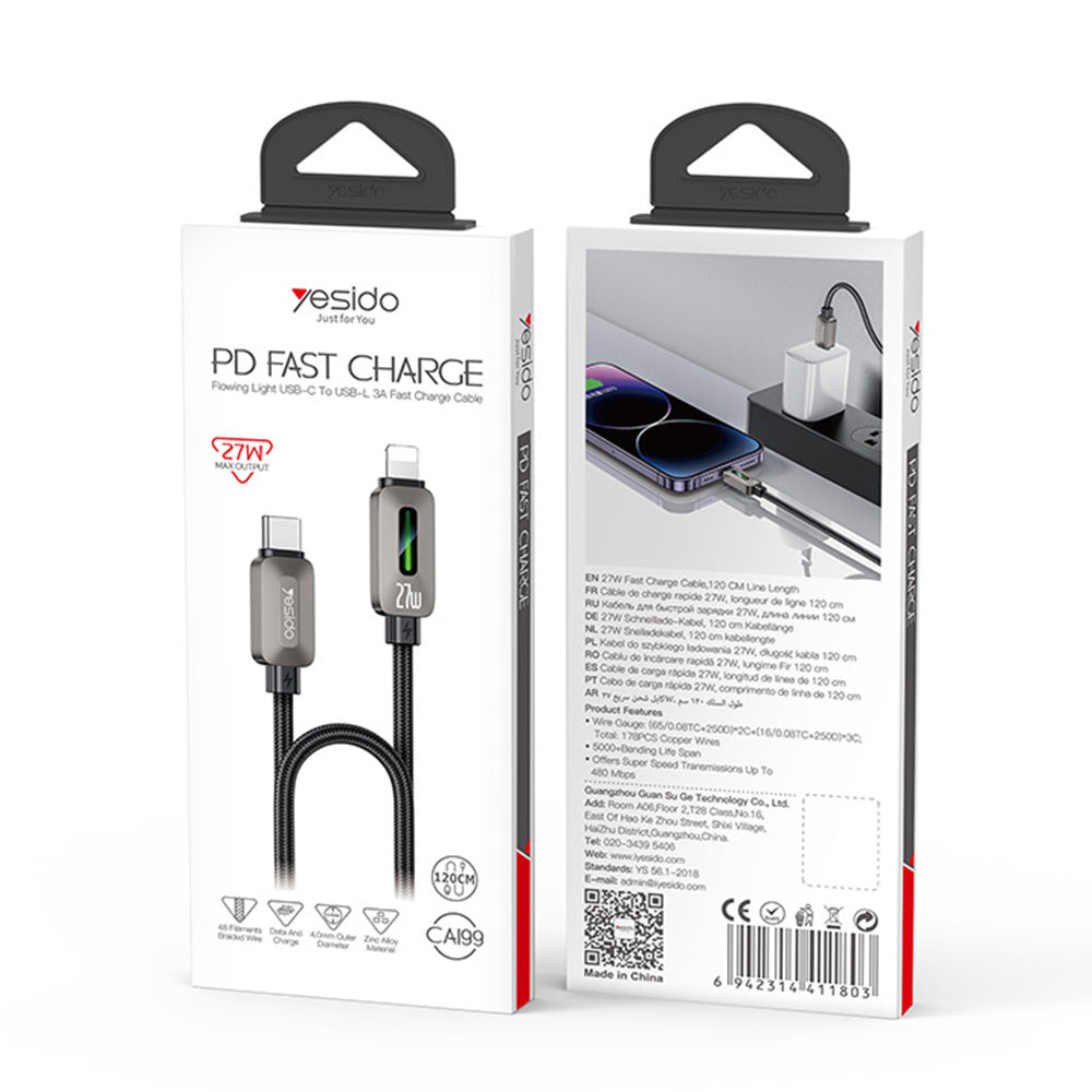 Datový a nabíjecí kabel USB-C - Lightning Yesido CA199, 27W, 1,2m, černý