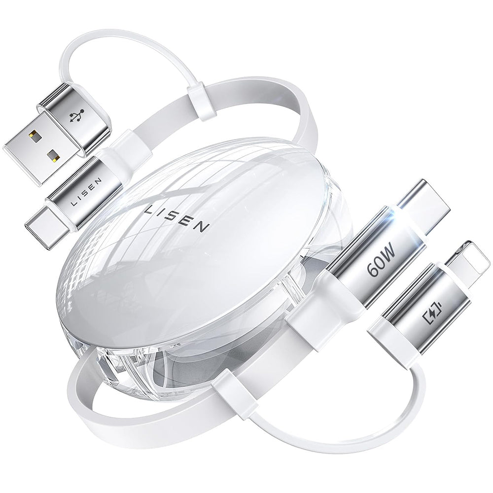 Datový a nabíjecí kabel USB-C / USB-A - USB-C / Lightning Lisen, 60W, 1m, bílý YL0123030001