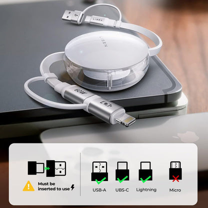 Datový a nabíjecí kabel USB-C / USB-A - USB-C / Lightning Lisen, 60W, 1m, bílý YL0123030001