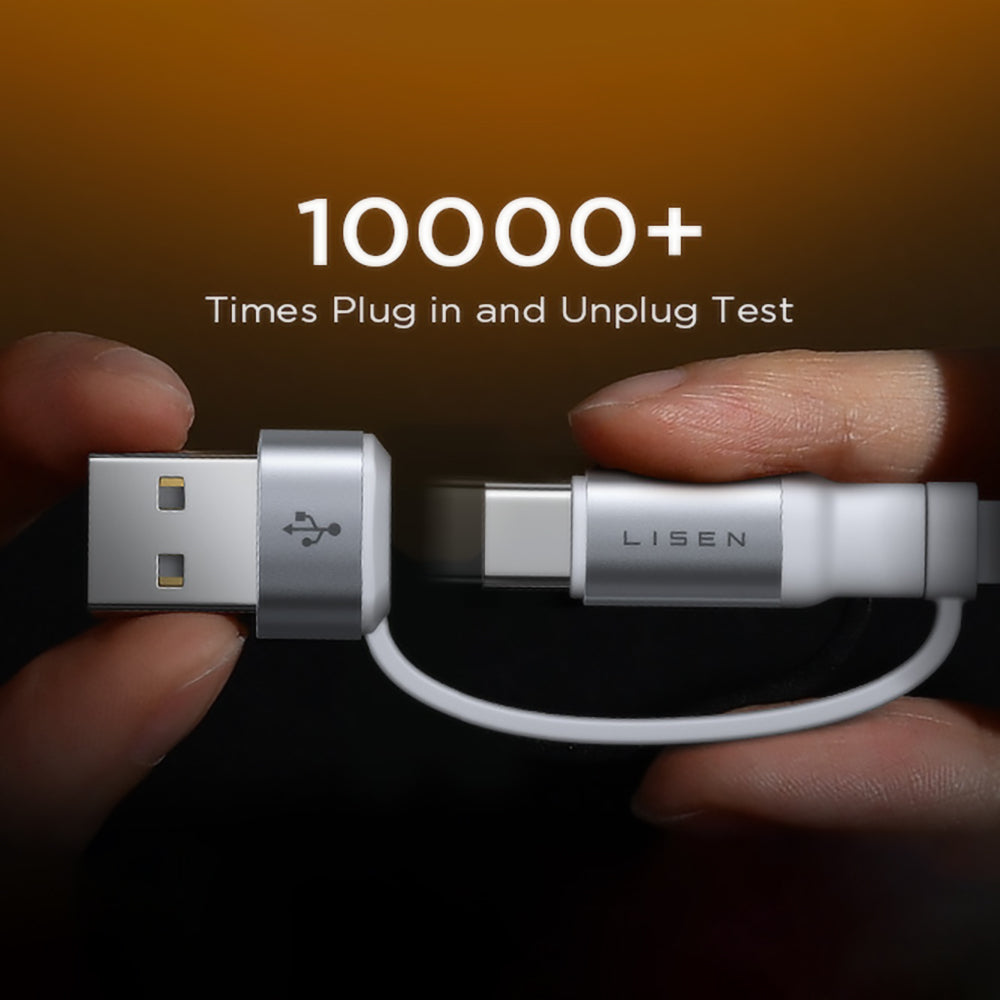 Datový a nabíjecí kabel USB-C / USB-A - USB-C / Lightning Lisen, 60W, 1m, bílý YL0123030001