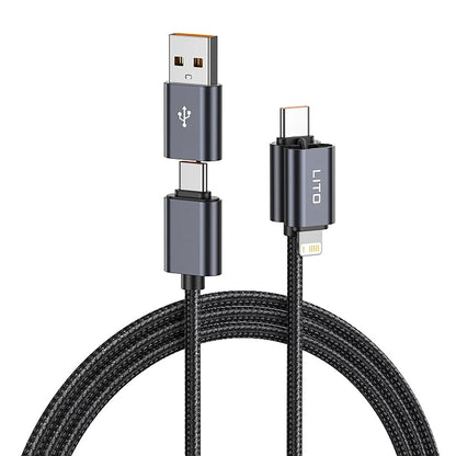Datový a nabíjecí kabel USB-C / USB-A - USB-C / Lightning Lito LD21, 100W, 1m, černý