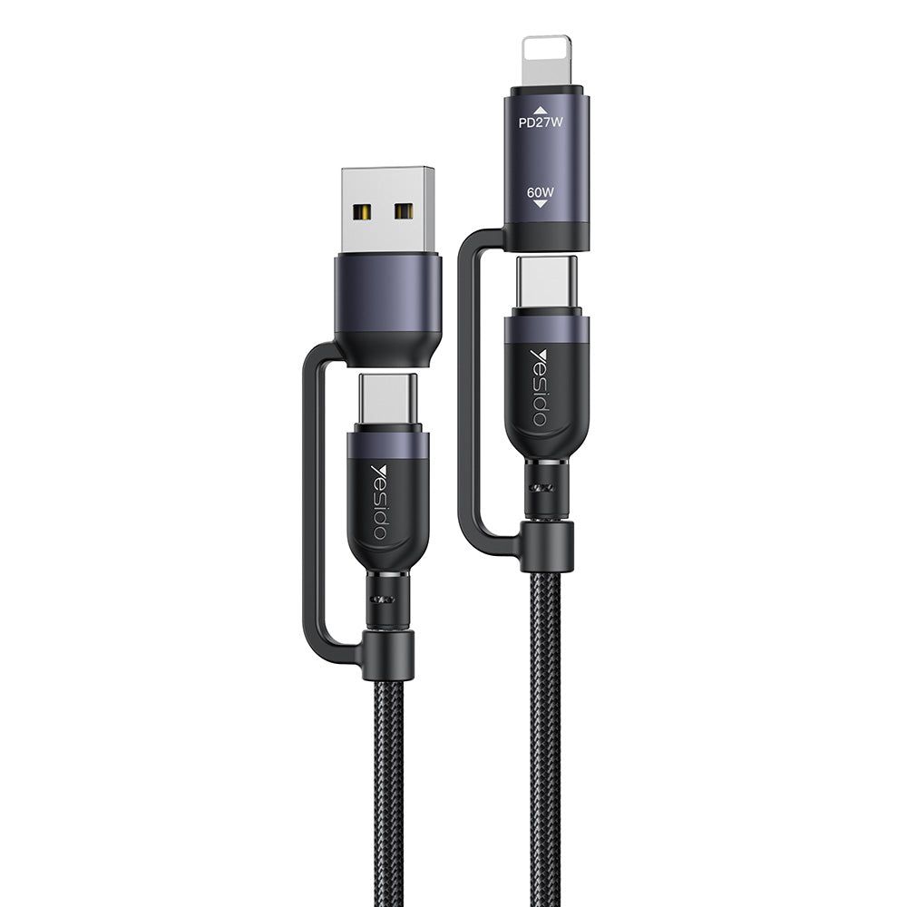 Datový a nabíjecí kabel USB-C / USB-A - USB-C / Lightning Yesido CA200, 60W, 1,2m, černý