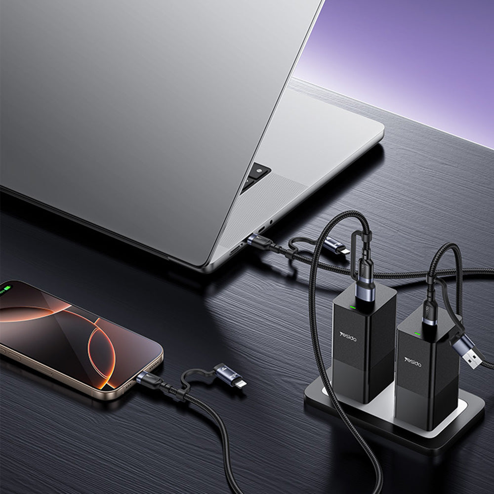 Datový a nabíjecí kabel USB-C / USB-A - USB-C / Lightning Yesido CA200, 60W, 1,2m, černý