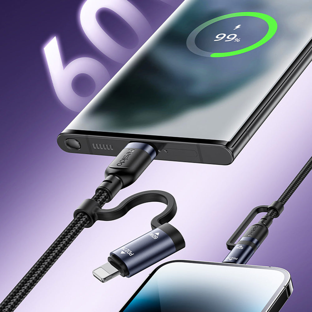 Datový a nabíjecí kabel USB-C / USB-A - USB-C / Lightning Yesido CA200, 60W, 1,2m, černý