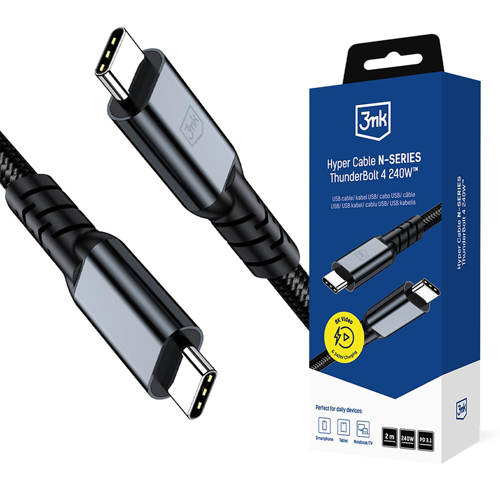 Datový a nabíjecí kabel USB-C - USB-C 3MK Hyper N Thunderbolt 4, 240W, 2m, černý