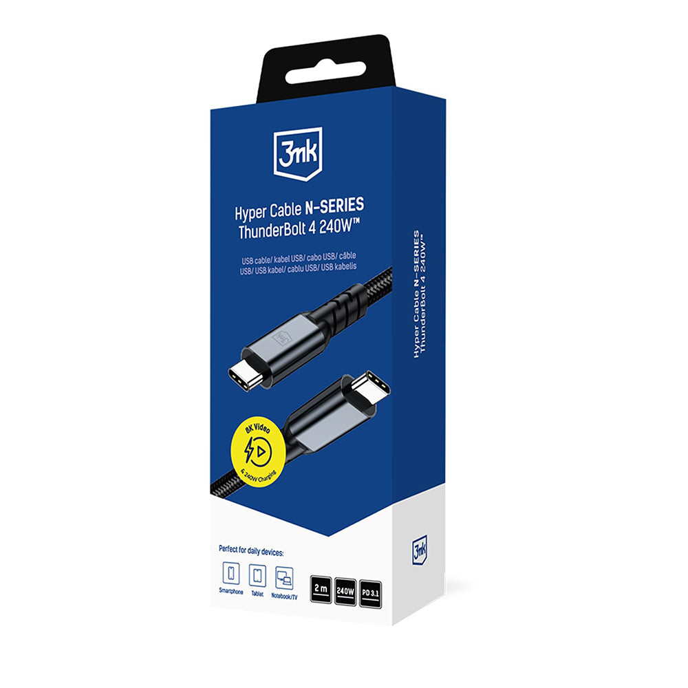 Datový a nabíjecí kabel USB-C - USB-C 3MK Hyper N Thunderbolt 4, 240W, 2m, černý