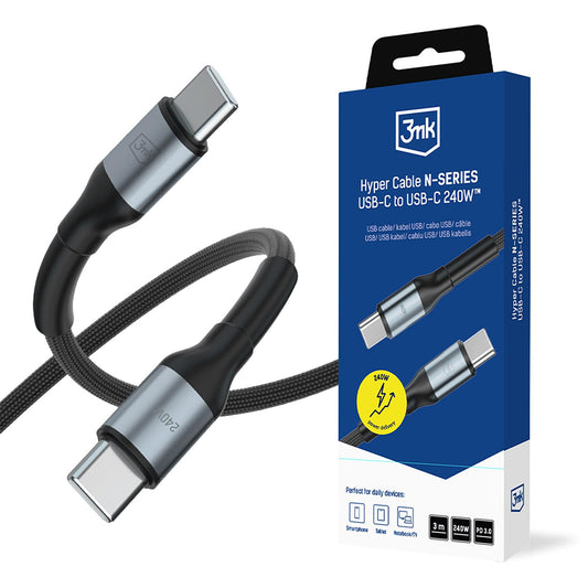 Datový a nabíjecí kabel USB-C - USB-C 3MK Hyper N Thunderbolt 4, 240W, 3m, černý
