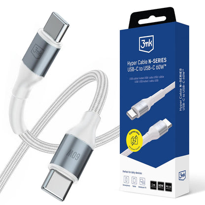 Datový a nabíjecí kabel USB-C - USB-C 3MK Hyper N, 60W, 1m, Bílý