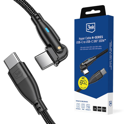 Datový a nabíjecí kabel USB-C - USB-C 3MK Hyper N úhlový, 100W, 1m, černý