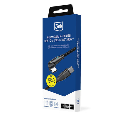 Datový a nabíjecí kabel USB-C - USB-C 3MK Hyper N úhlový, 100W, 1m, černý