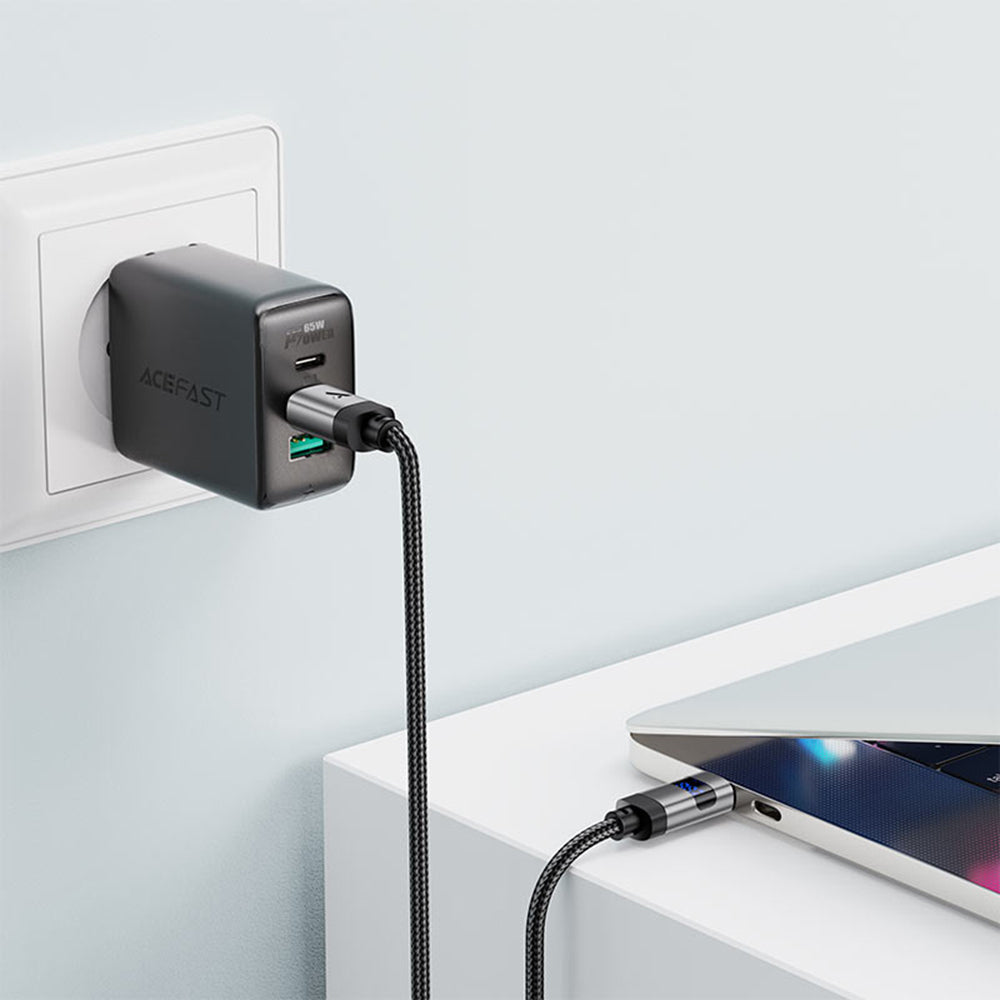 Datový a nabíjecí kabel USB-C - USB-C Acefast C15-03 Display, 60W, 1.2m, Černý