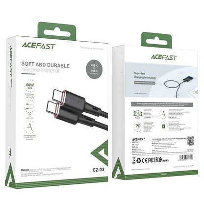 USB-C Data and Charging Cable - USB-C Acefast C2-03, 60W, 1.2m, Black