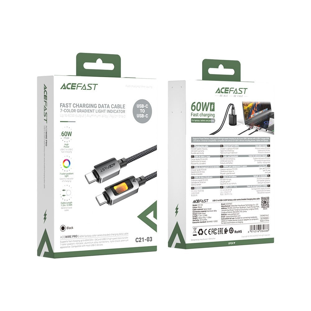 Datový a nabíjecí kabel USB-C - USB-C Acefast C21-03, 60W, 1.2m, černý
