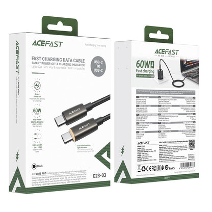 Datový a nabíjecí kabel USB-C - USB-C Acefast C23-03, 60W, 1.2m, černý.
