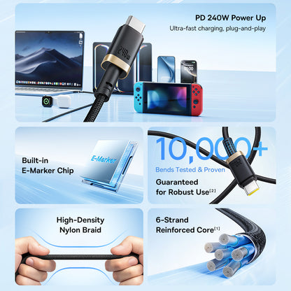 Datový a nabíjecí kabel USB-C - USB-C Baseus Dura, 240W, 1m, Zlatě černý P10377803U03-00