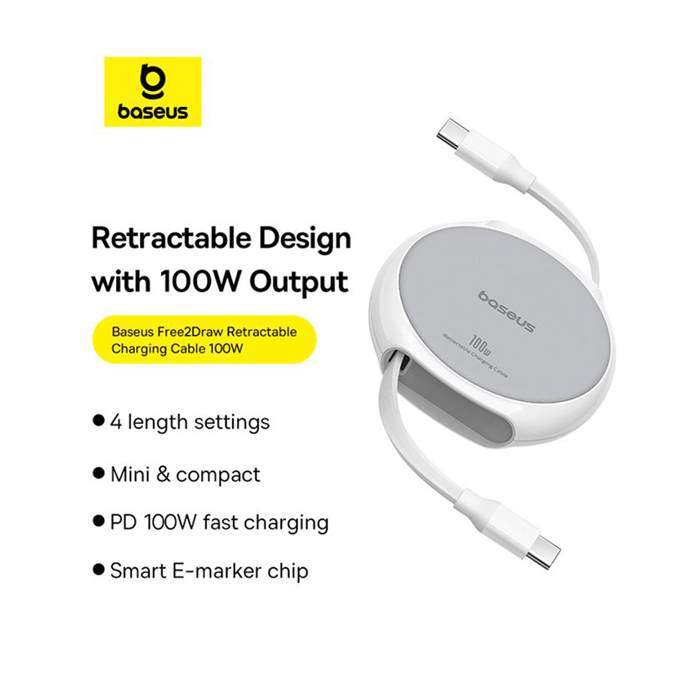 Datový a nabíjecí kabel USB-C - USB-C Baseus Pathfinder Retractable, 100W, 1m, bílý P10368400211-00
