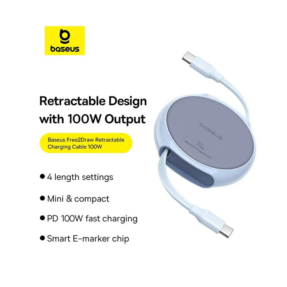 Datový a nabíjecí kabel USB-C - USB-C Baseus Pathfinder Retractable, 100W, 1m, Modrý P10368400311-00