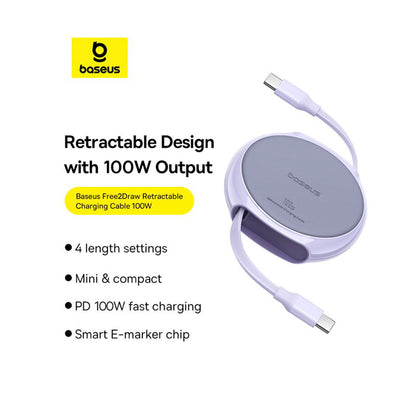 Datový a nabíjecí kabel USB-C - USB-C Baseus Pathfinder Retractable, 100W, 1m, Fialový P10368400511-00
