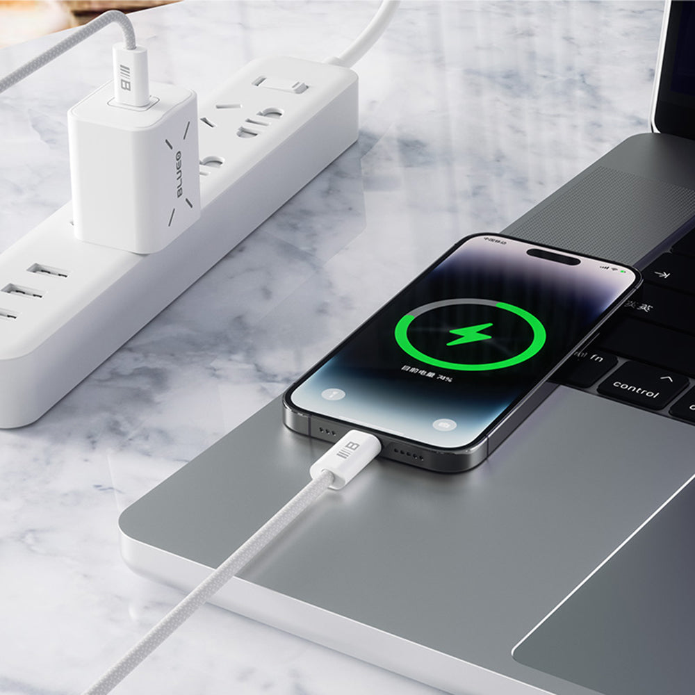 Kabel pro data a nabíjení USB-C - USB-C Blueo, 100W, 1.2m, bílý